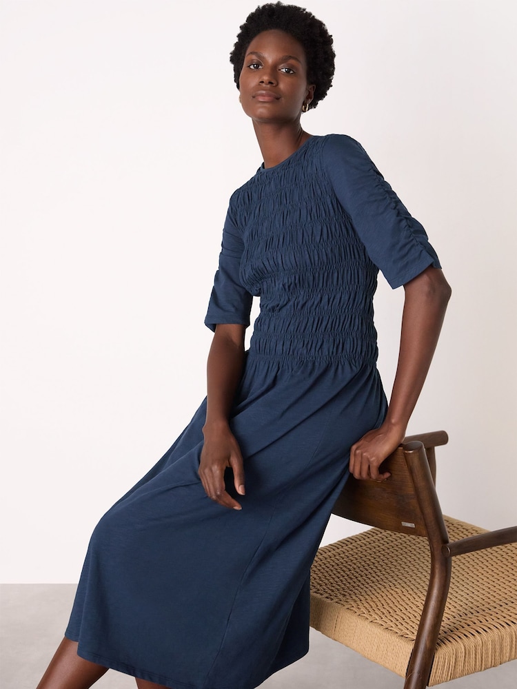 Whistles Jersey Shirred Midi Dress Navy Size 6 Whistles Jersey Shirred Midi Dress Navy Size 6