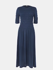 Whistles Blue Jersey Shirred Midi Dress - Image 4 of 4