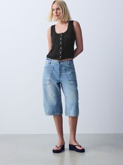 Black Pintuck Button Through Sleeveless Top - Image 2 of 7