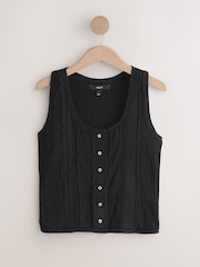 Black Pintuck Button Through Sleeveless Top - Image 5 of 7