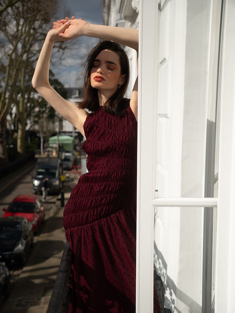 Buy Amy Lynn Red Julia Polka Dot Shirred Mesh Sleeveless Midaxi Dress from  Next Indonesia