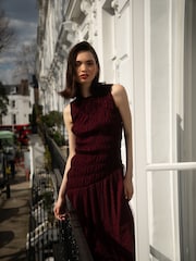 Amy Lynn Red Julia Polka Dot Shirred Mesh Sleeveless Midaxi Dress - Image 5 of 9