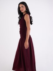 Amy Lynn Red Julia Polka Dot Shirred Mesh Sleeveless Midaxi Dress - Image 7 of 9
