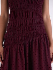 Amy Lynn Red Julia Polka Dot Shirred Mesh Sleeveless Midaxi Dress - Image 9 of 9