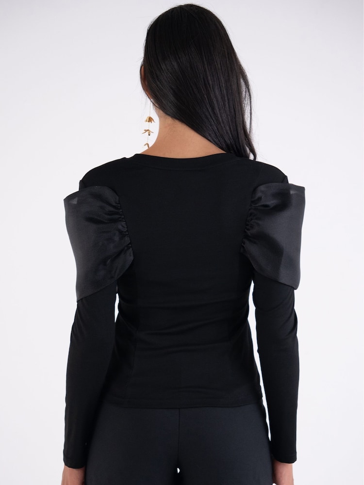 Amy Lynn Black Helena Viscose Jersey Top with Organza Bow - Image 5 of 5 Amy Lynn Black Helena Viscose Jersey Top with Organza Bow - Image 5 of 5