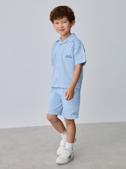 Baker by Ted Baker Textured Blue Stripe Shirt and Short Set - Image 1 of 15