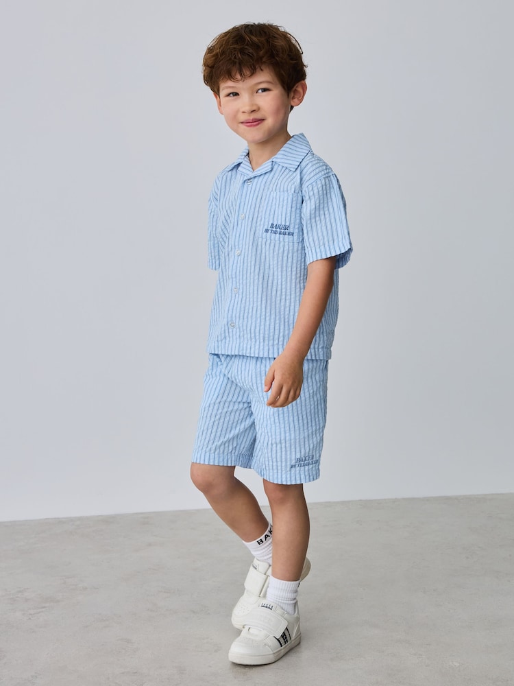 Baker by Ted Baker Textured Blue Stripe Shirt and Short Set - Image 1 of 15