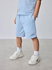 Baker by Ted Baker Textured Blue Stripe Shirt and Short Set - Image 2 of 15