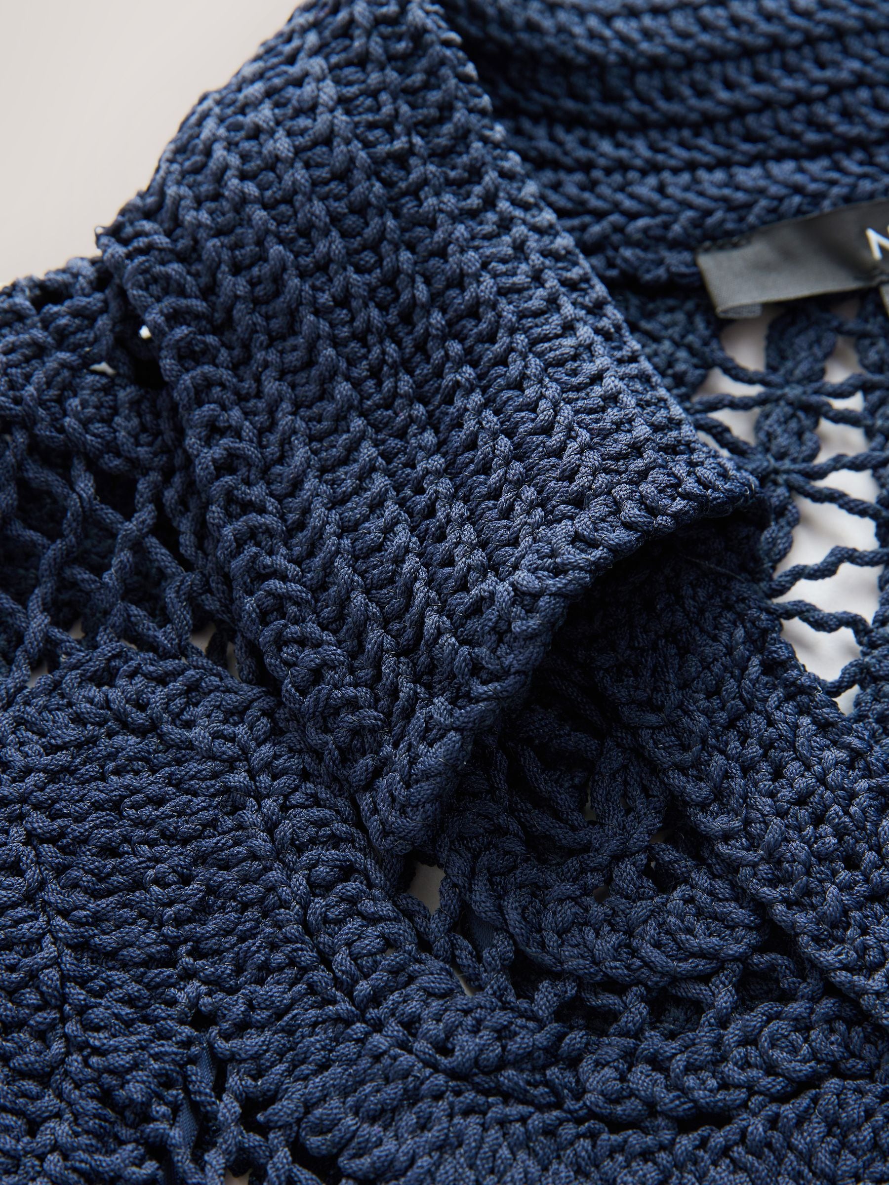 Buy Navy Blue Crochet Knit Open Neck Polo Top from the Next UK