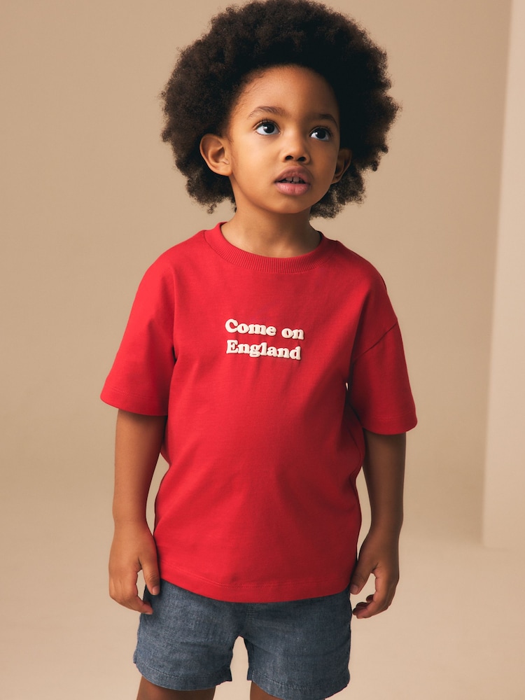 Red Football Slogan Short Sleeve Graphic T-Shirt (3mths-7yrs) - Image 1 of 8