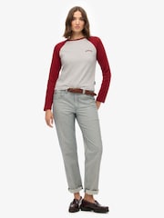 Superdry Red Essential Logo Long Sleeve Baseball Top - Image 1 of 5