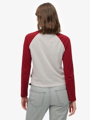 Superdry Red Essential Logo Long Sleeve Baseball Top - Image 2 of 5