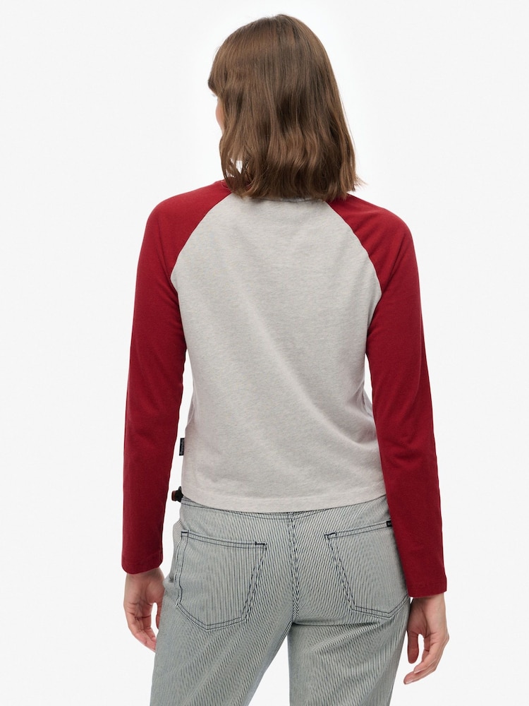 Superdry Red Essential Logo Long Sleeve Baseball Top - Image 2 of 5