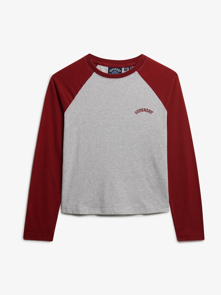 Superdry Red Essential Logo Long Sleeve Baseball Top - Image 5 of 5 Superdry Red Essential Logo Long Sleeve Baseball Top - Image 5 of 5