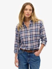 Superdry Blue Check Flannel Boyfriend Shirt - Image 2 of 7