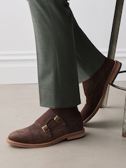 Brown Suede Double Monk Casual Shoes - Image 1 of 7