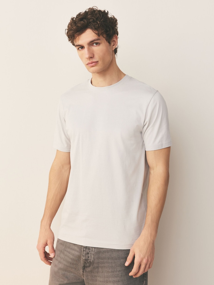 Grey Light Slim Fit Essential Crew Neck Cotton T-Shirt - Image 1 of 7 Grey Light Slim Fit Essential Crew Neck Cotton T-Shirt - Image 1 of 7