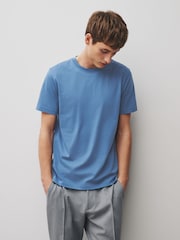 Blue Mid Slim Fit Essential Crew Neck Cotton T-Shirt - Image 1 of 8