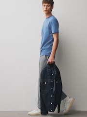 Blue Mid Slim Fit Essential Crew Neck Cotton T-Shirt - Image 3 of 8