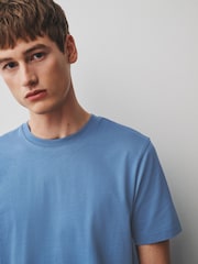 Blue Mid Slim Fit Essential Crew Neck Cotton T-Shirt - Image 5 of 8