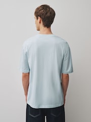 冰藍色 - 寬鬆版 - 基本款圓領棉質T恤 - 圖片 3，共 7