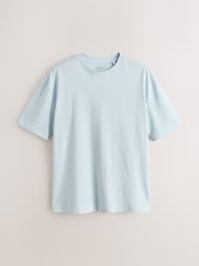 冰藍色 - 寬鬆版 - 基本款圓領棉質T恤 - 圖片 5，共 7