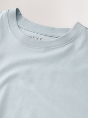 冰藍色 - 寬鬆版 - 基本款圓領棉質T恤 - 圖片 6，共 7