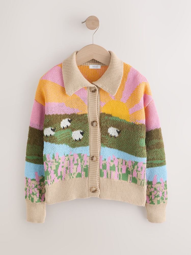 Green Sheep Scene Cardigan (3-16yrs) - Image 1 of 6