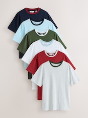 Contrast Neck Multi Navy / Blue / White Regular Fit Essential Cotton T-Shirts 6 Pack - Image 1 of 15