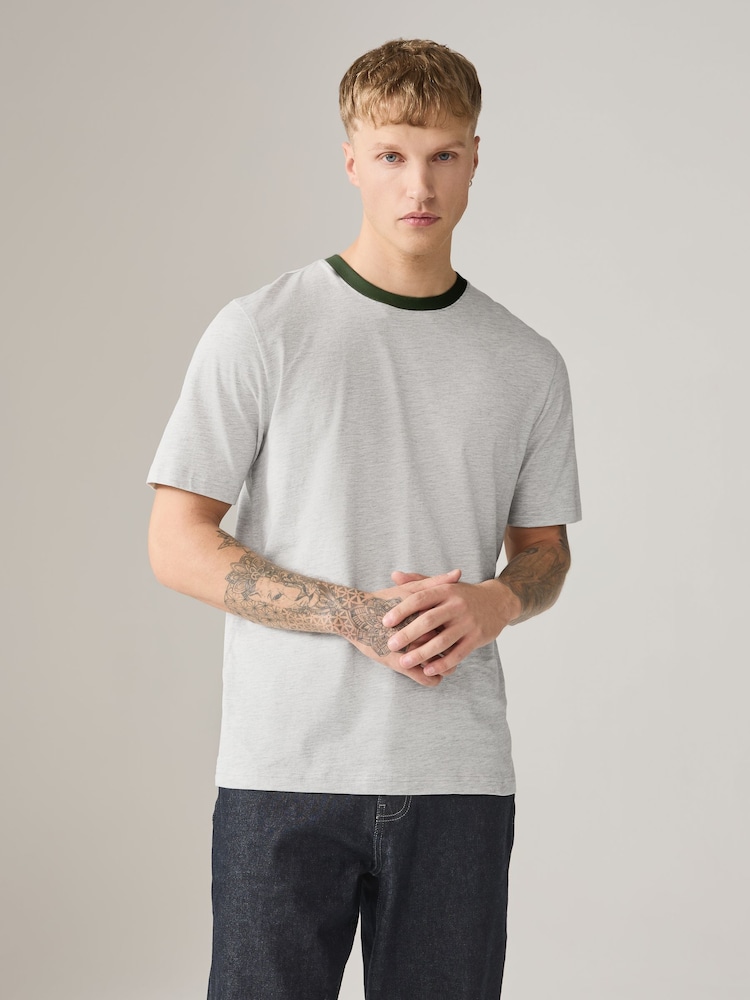 Contrast Neck Multi Navy / Blue / White Regular Fit Essential Cotton T-Shirts 6 Pack - Image 2 of 15