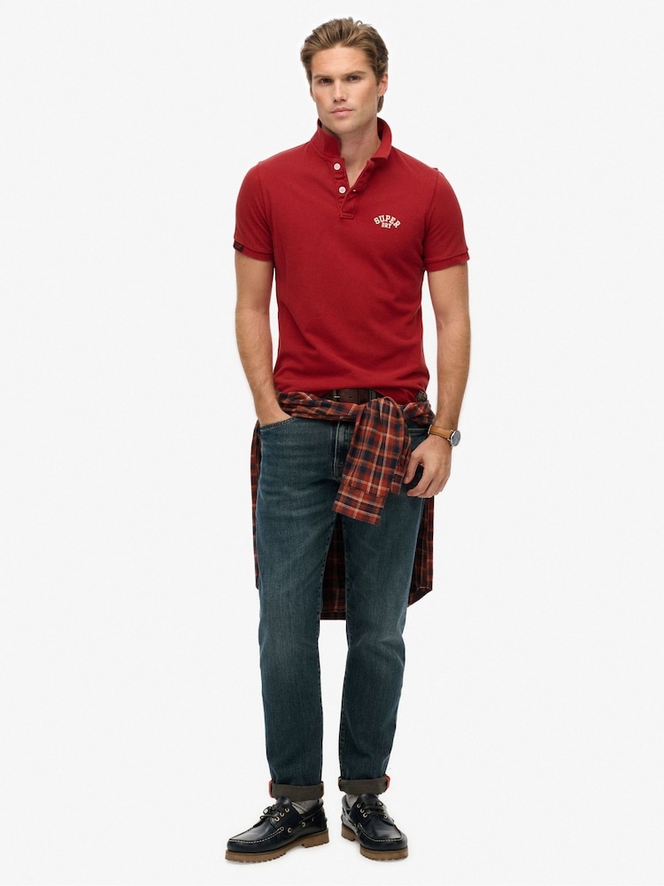 Superdry Red Vintage Athletic Embroidered Polo Shirt - Image 1 of 6