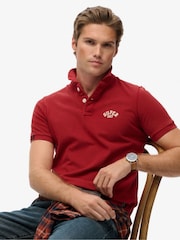 Superdry Red Vintage Athletic Embroidered Polo Shirt - Image 3 of 6