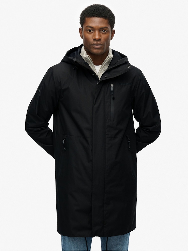 Superdry Black Hooded Tech Fishtail Parka - Image 1 of 7