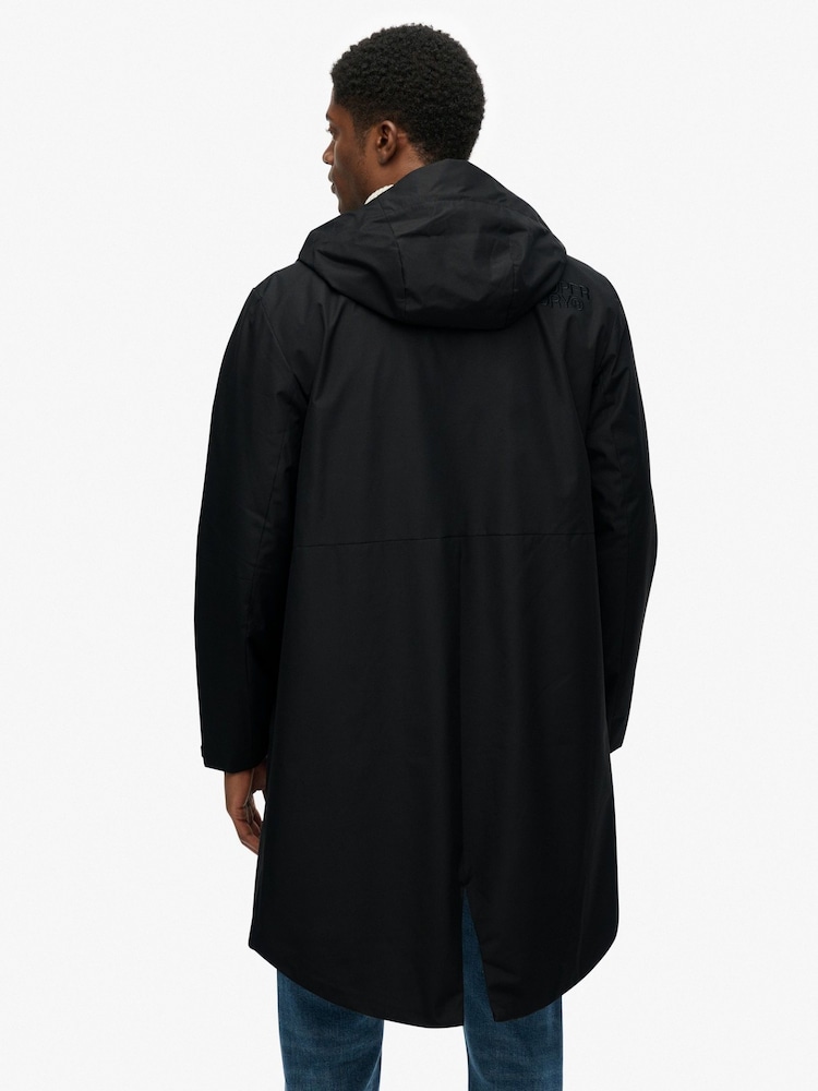 Superdry Black Hooded Tech Fishtail Parka - Image 2 of 7