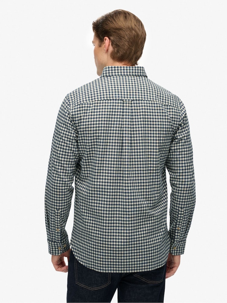 Superdry Blue Premium Check Oxford Shirt - Image 2 of 6 Superdry Blue Premium Check Oxford Shirt - Image 2 of 6