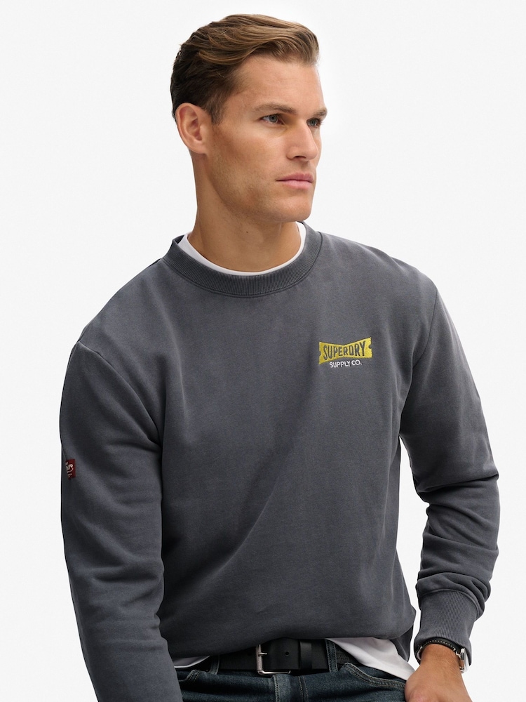 Superdry Grey Heritage Tab Loose Crew Sweat Top - Image 1 of 5