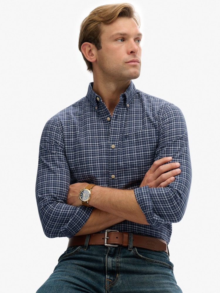 Superdry Blue Premium Check Oxford Shirt - Image 1 of 7 Superdry Blue Premium Check Oxford Shirt - Image 1 of 7