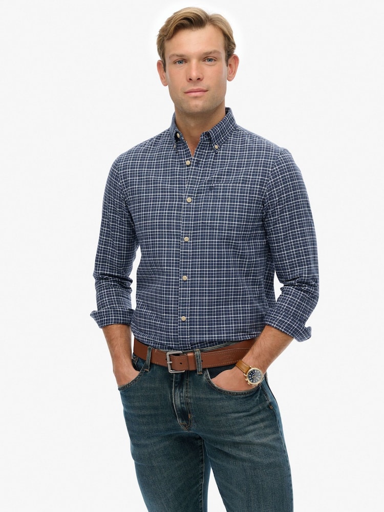 Superdry Blue Premium Check Oxford Shirt - Image 2 of 7 Superdry Blue Premium Check Oxford Shirt - Image 2 of 7