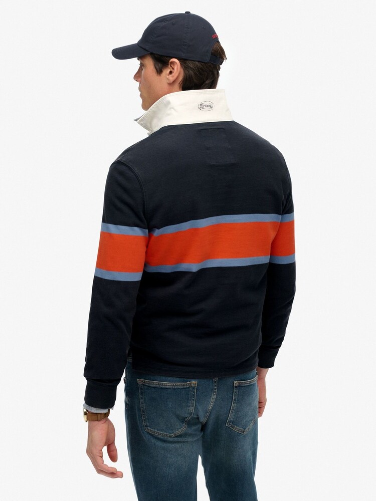 Superdry Blue Vintage Athletic Stripe Rugby Shirts - Image 2 of 7 Superdry Blue Vintage Athletic Stripe Rugby Shirts - Image 2 of 7