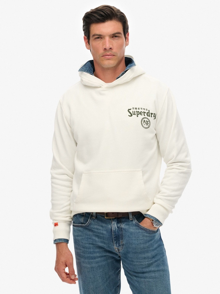 Superdry White Tokyo Narrative Loose Hoodie - Image 1 of 7 Superdry White Tokyo Narrative Loose Hoodie - Image 1 of 7