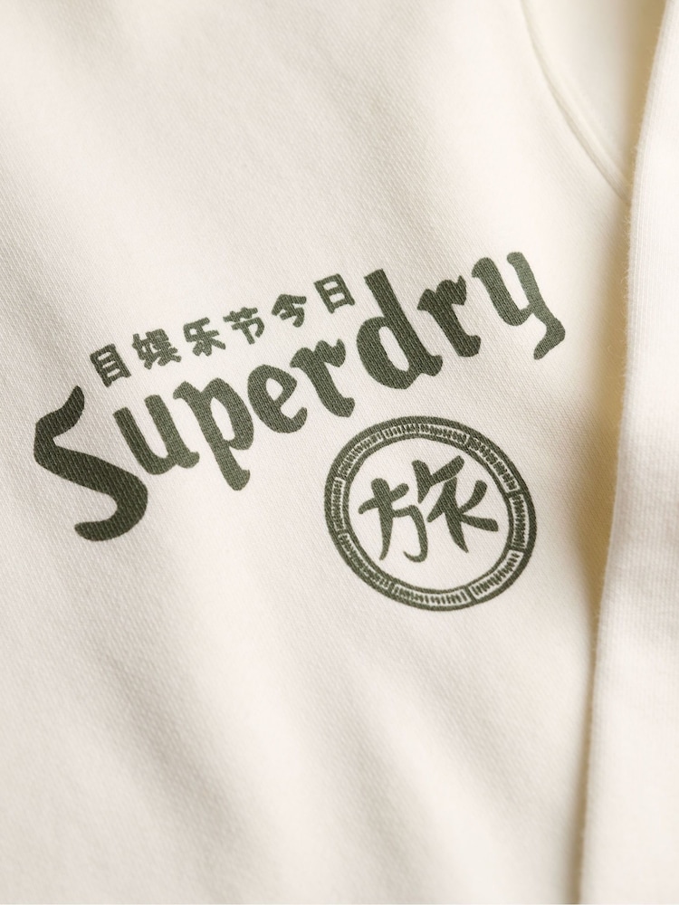 Superdry White Tokyo Narrative Loose Hoodie - Image 8 of 8