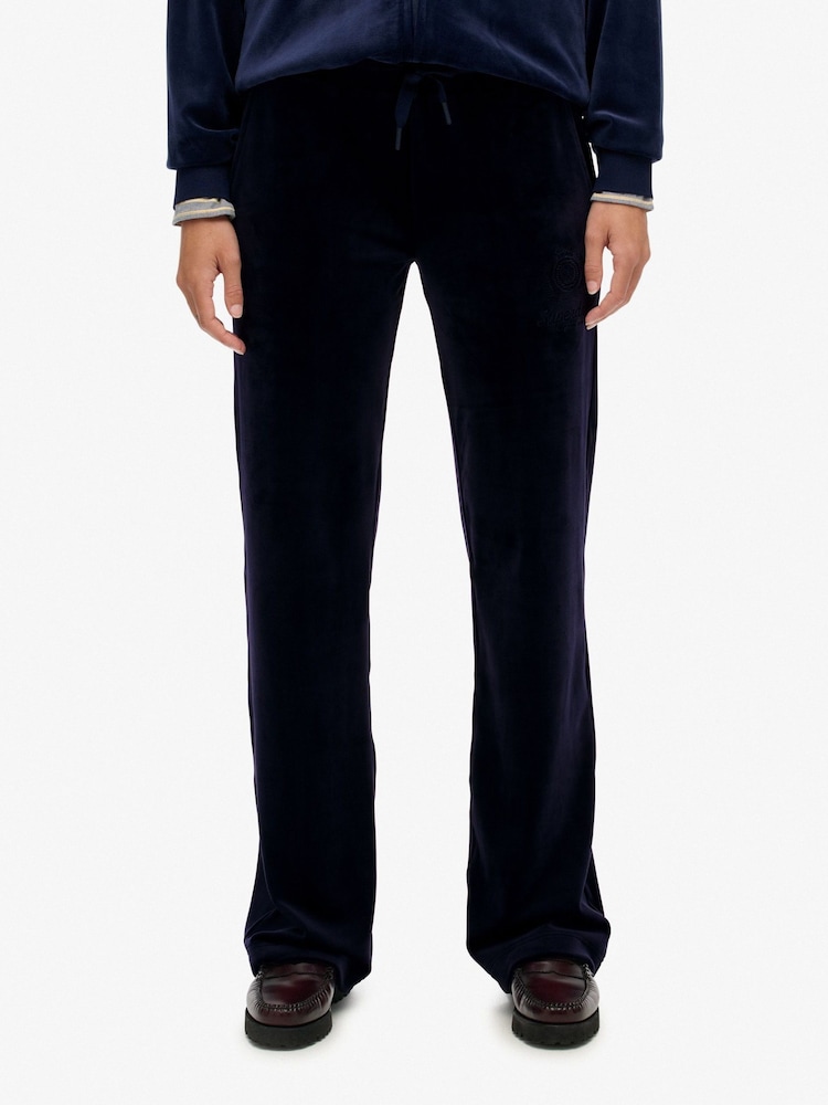 Superdry Blue Country Club Velour Joggers - Image 1 of 7 Superdry Blue Country Club Velour Joggers - Image 1 of 7