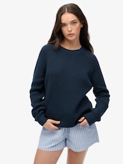 Superdry Blue Relaxed Ribbed Knitted Jumper - Image 1 of 7