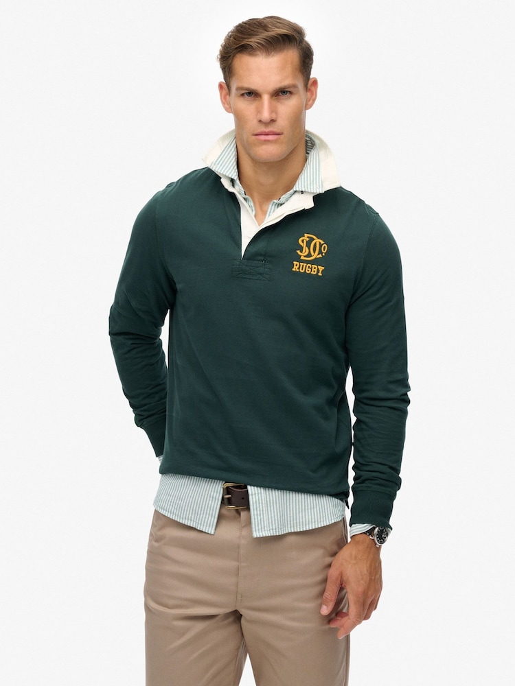 Superdry Green Vintage Athletic Jersey Rugby Shirt - Image 2 of 7 Superdry Green Vintage Athletic Jersey Rugby Shirt - Image 2 of 7
