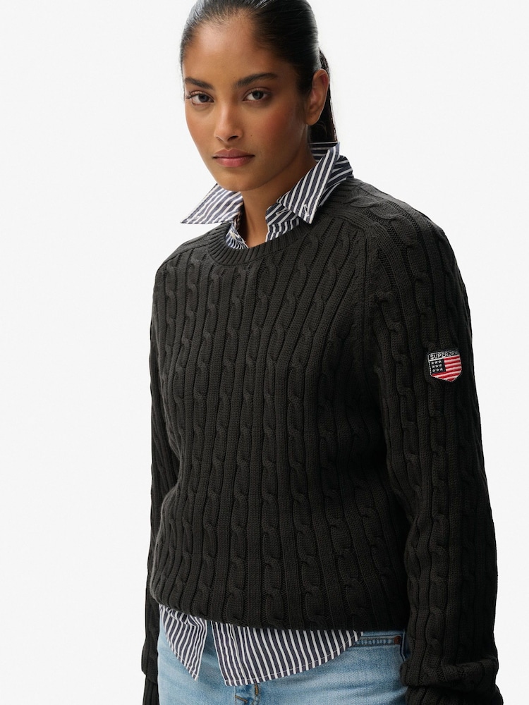 Superdry Black Slouchy Cable Knit Jumper - Image 1 of 6 Superdry Black Slouchy Cable Knit Jumper - Image 1 of 6