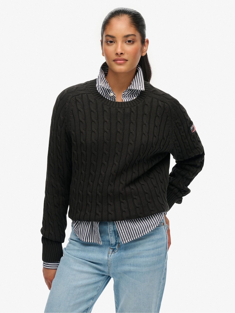 Superdry Black Slouchy Cable Knit Jumper - Image 2 of 6 Superdry Black Slouchy Cable Knit Jumper - Image 2 of 6