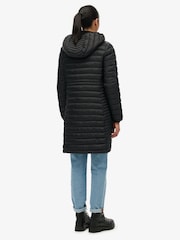 Superdry Black Hooded Fuji Lite Mid Length Padded Coat - Image 2 of 8