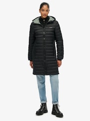 Superdry Black Hooded Fuji Lite Mid Length Padded Coat - Image 3 of 8