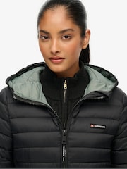 Superdry Black Hooded Fuji Lite Mid Length Padded Coat - Image 5 of 8