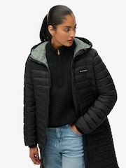 Superdry Black Hooded Fuji Lite Mid Length Padded Coat - Image 6 of 8